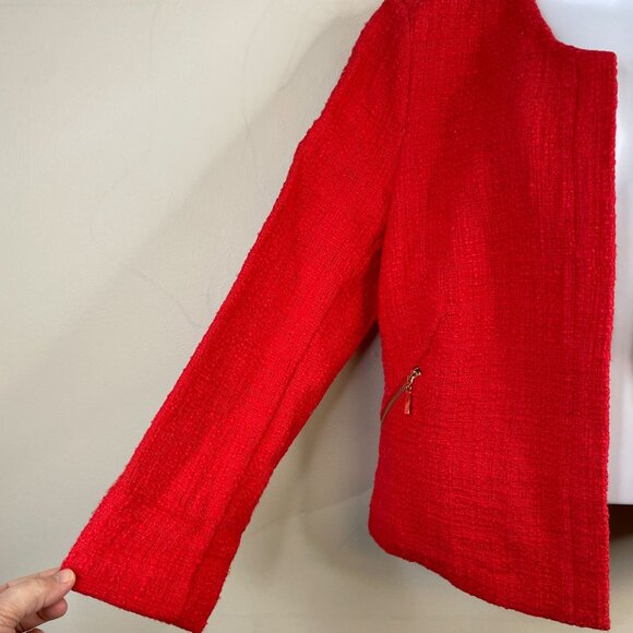 Alfani Womens Zip Front Jacket Size 12 Poppy Red Career Blazer Weekend Travel - Picture 6 of 9